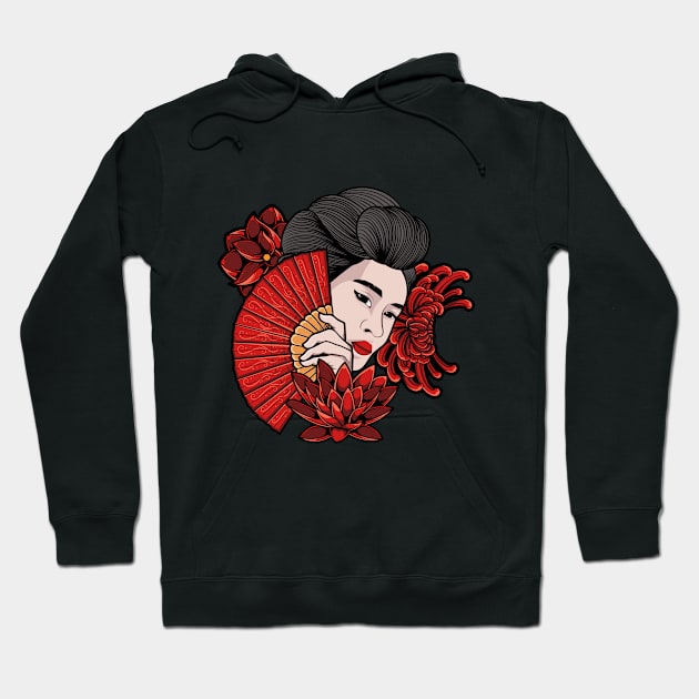 JAPANESE GEISHA WOMEN GIRL WITH FLOWER Hoodie by masrxyan